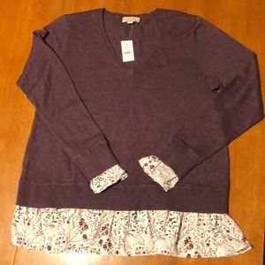 LOFT Outlet V neck Sweater with Floral Ruffle Accents Size M